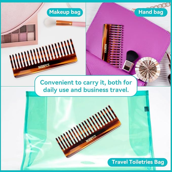 2-Piece Set Handcrafted Acetate Wide Tooth Combs - 6.29" Premium Detangler for Women, Men & Kids, Ideal for Curly, Long & Short Hair - Professional Quality for Wet/Dry Use-Velvo Beauty