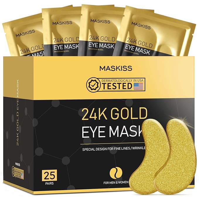 24k Gold Under Eye Patches (25 Pairs), eye mask, Collagen Skin Care Products, Eye Patches for Puffy Eyes, eye masks for dark circles and puffiness-Velvo Beauty