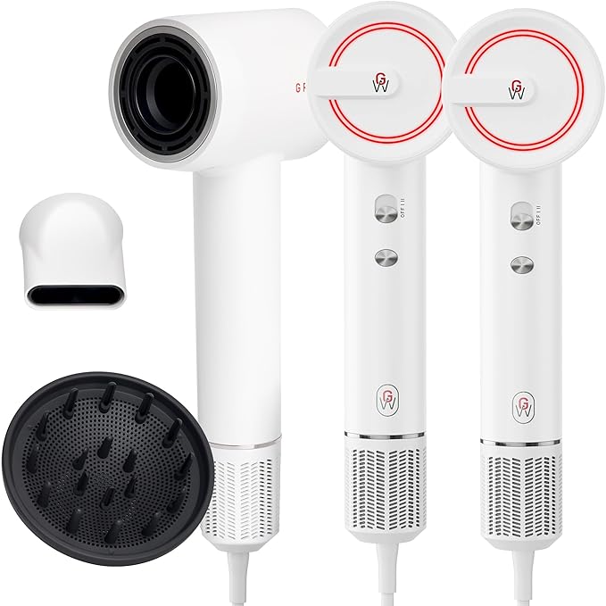 GroWell Ionic Hair Dryer, High-Speed Brushless Motor Professional Blow Dryer for Fast Drying, Low Noise, Lightweight, Compact Hair-Dryer with Diffuser for Curly Hair (2 Pack)-Velvo Beauty