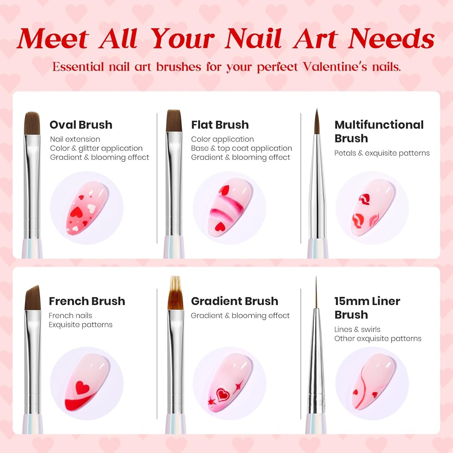 Beetles Red Gel Nail Polish & Nail Art Brushes Set-Heart Desire Multifunctional Nail Brushes Kit for Nail Art with Heart Nail Gems&Nail stickers Manicure Gift for Girls Women-Velvo Beauty