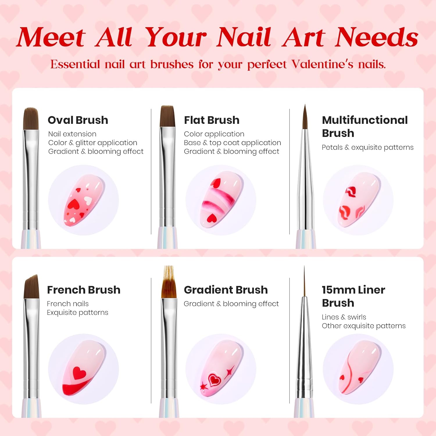 Beetles Red Gel Nail Polish & Nail Art Brushes Set-Heart Desire Multifunctional Nail Brushes Kit for Nail Art with Heart Nail Gems&Nail stickers Manicure Gift for Girls Women-Velvo Beauty