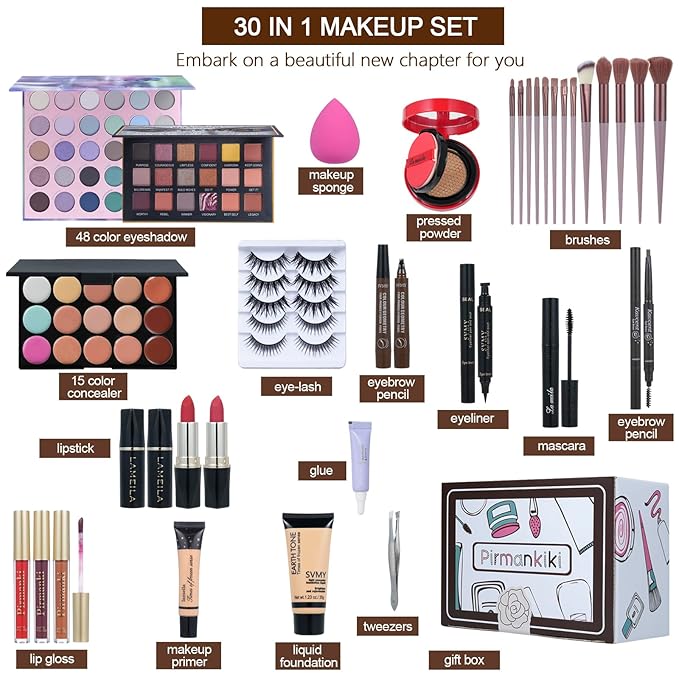 All in One Makeup Kit for Women Full Kit,Travel Makeup Set,Makeup Gift Set for Girls & Teen,Professional Makeup Kit Includes lash Clusters Kit Eyeshadow Lipstick Brow Pencil Eyeliner Brush Set-Velvo Beauty