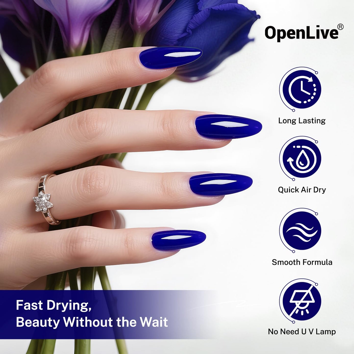 16.5ml Dark Blue Nail Polish Large Volume Quick Dry Nail Polish, Long Lasting Shine, Fingernail Toenail Nail Art DIY Home Travel Nail Art Gift-Velvo Beauty