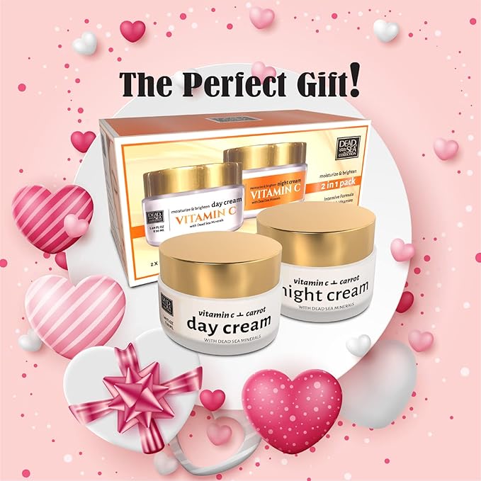Dead Sea Collection Day and Night Cream Kit with Vitamin C - Anti-Wrinkle - Dead Sea Minerals - Nourishing, Moisturizer, Hydrating and Smoothing Face Cream (3.38 fl.oz)-Velvo Beauty