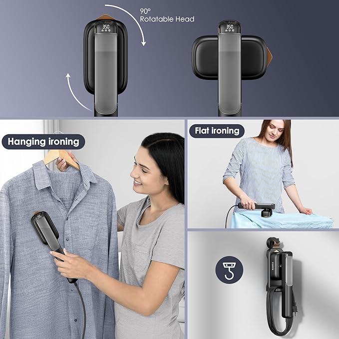 FEPPO Travel Steamer for Clothes, 110-240V Dual Voltage Portable Mini Steamer & Iron 2in1, 1100W Powerful Garment Steamer, Fast Heat Up, Travel Size, HD Display, for Home & Global & Europe Travel-Velvo Beauty