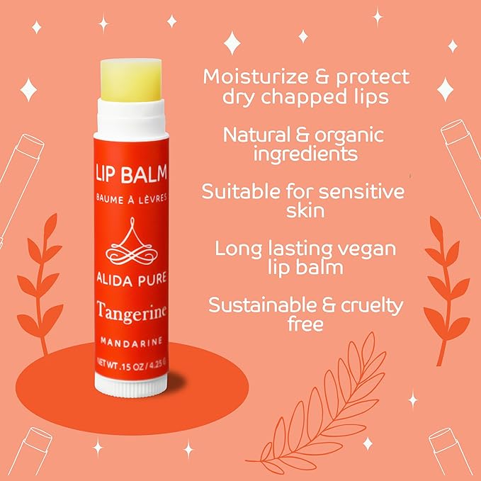 Tangerine Lip Balm, Vegan Lip Balm Set, Beeswax Free, with Avocado Oil, Organic Jojoba Oil, Candelilla Wax, and Vitamin E, Natural Moisturizer For Dry, Chapped, or Cracked Lips, 3 Tube Set-Velvo Beauty