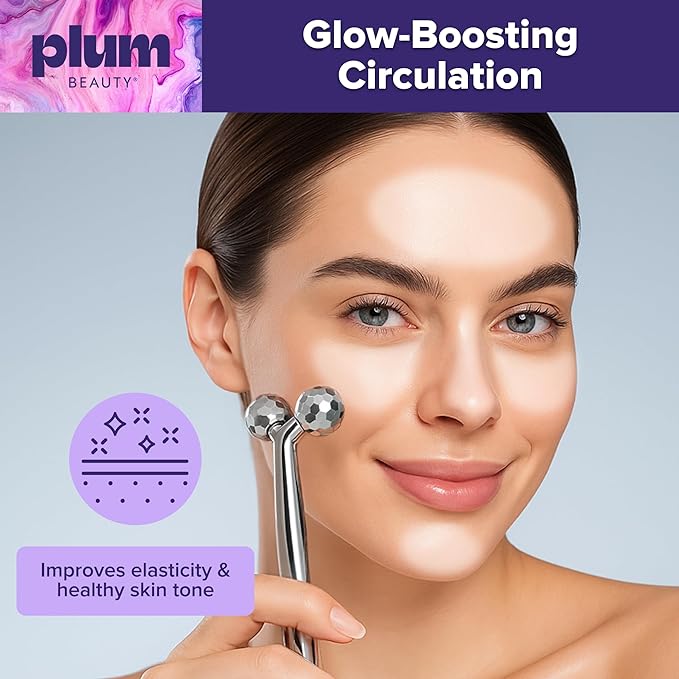 Contouring Dual Ended Silver Face Roller for Wrinkles and Lifting, - Face Rollers for Women, Men - Facial Roller supports lymphatic drainage, Skin Care Beauty Massager Facial Tool for Self Care-Velvo Beauty