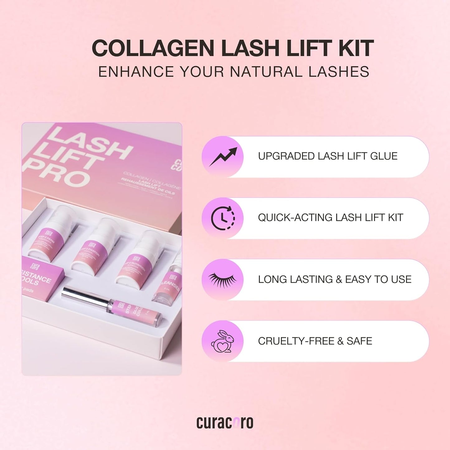 Curacoro Lash Lift Kit - Professional Eyelash Perm Kit, Semi-Permanent Lash Curling, Nourishing Collagen, Hygiene Safe & Easy to Clean, All-in-One for Professional Use-Velvo Beauty