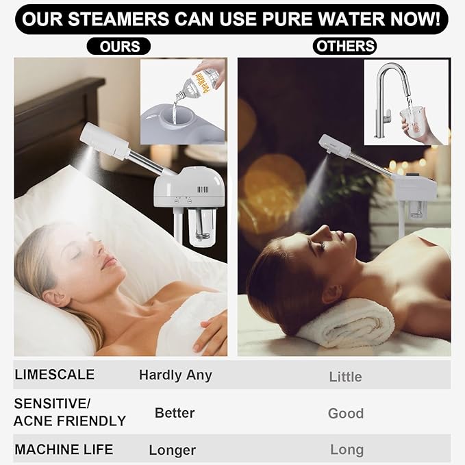 Stand Professional Ozone Facial Steamer with Touch Control, Adjustable Height & Rolling Base, 360° Rotatable Nozzle, Hot Mist Function, Use for Home, Salon SPA (White)-Velvo Beauty