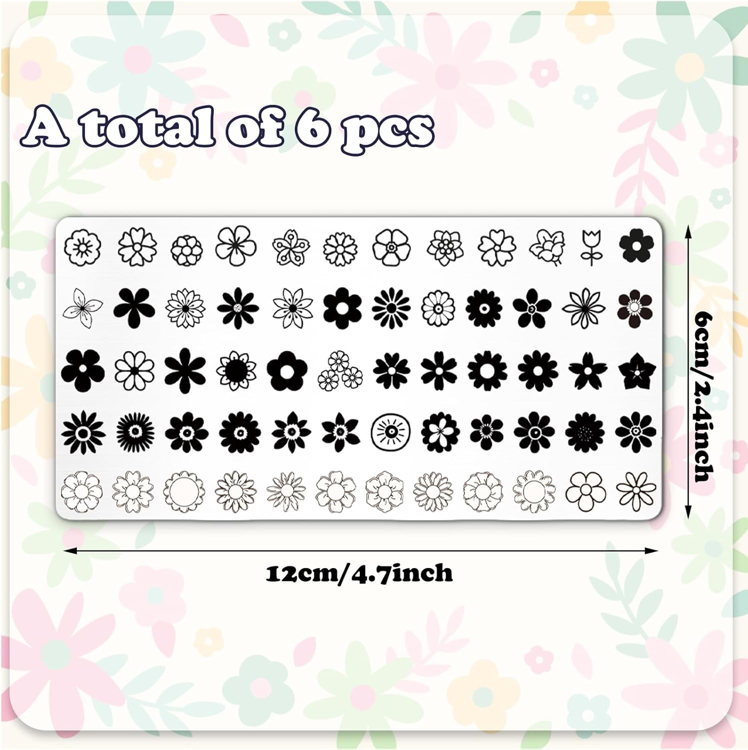 Whaline 6Pcs Simple Floral Nail Plates Stamping Set Flower Leaves Stamp Templates Nail Art Plates for DIY Print Manicure Salon Design Gift-Velvo Beauty