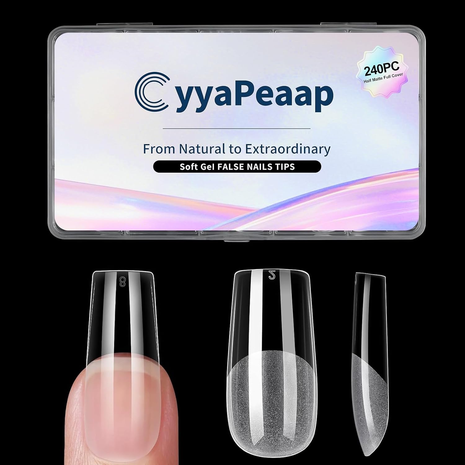 Square Nail Tips Medium Square Gel Nail Tips 240Pcs Pre-Etched Soft Acrylic Nails Tips Half Matte Full Cover False Nail No C Curve for Nail Extension French Nails Manicure Home DIY Salon 12 Sizes Tips-Velvo Beauty