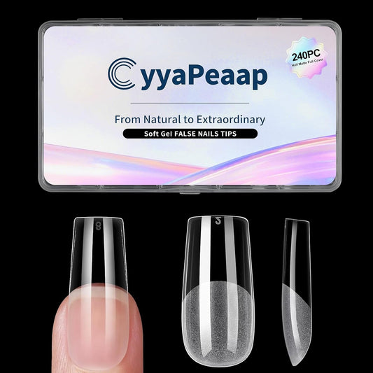 Square Nail Tips Medium Square Gel Nail Tips 240Pcs Pre-Etched Soft Acrylic Nails Tips Half Matte Full Cover False Nail No C Curve for Nail Extension French Nails Manicure Home DIY Salon 12 Sizes Tips-Velvo Beauty