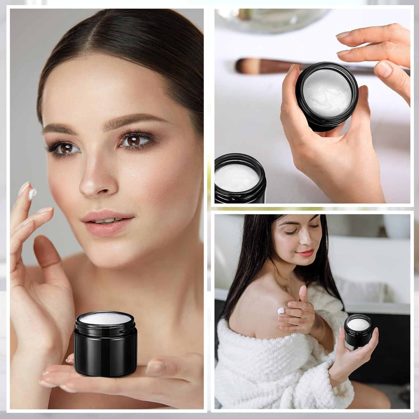 Domensi 72 Pcs 2 oz Glass Jars with Lids Travel Size Round Leakproof Empty Cosmetic Jars with Inner Liners Lid for Storing Makeup Lotions Face Cream Ointments Candle DIY Making (Black)-Velvo Beauty