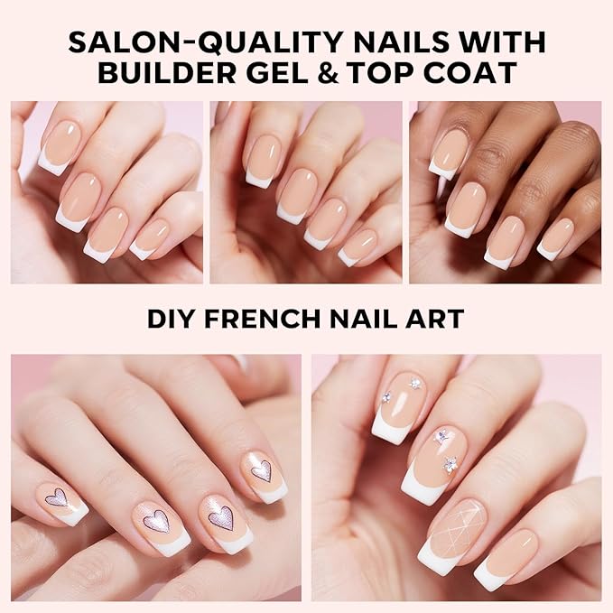 modelones French Tip Press on Nails, Short Square Fake Nails with Nail Box, Nude Gel Nail Tips for Women, Soft Glue-On Nails for Natural Salon Look, DIY Nail Art Kit-Velvo Beauty