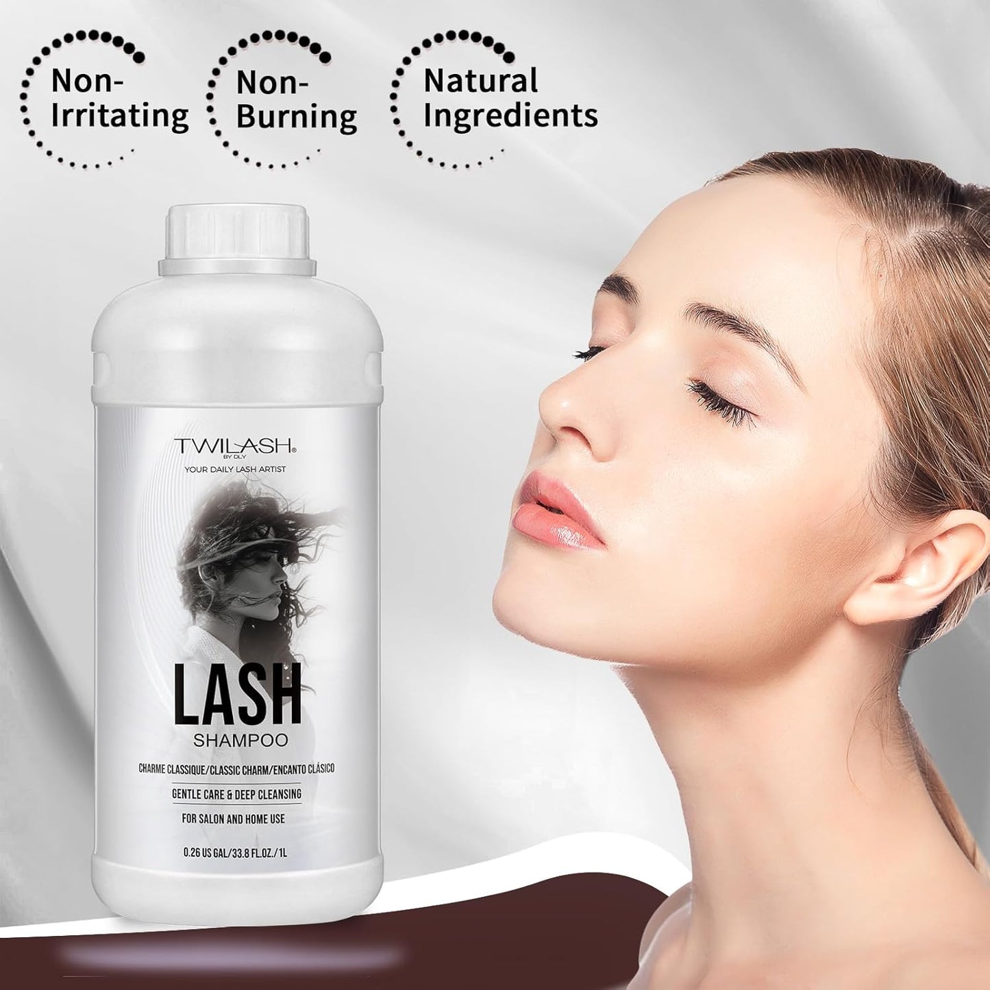 Lash Shampoo Bulk, Eyelash Cleanser for Extensions 1 Liters, Safe Makeup Remover, Non-irritating or Burning Formula Eyelid Foaming Cleanser for Professional Salon and Home Use (Classic Charm-1L)-Velvo Beauty