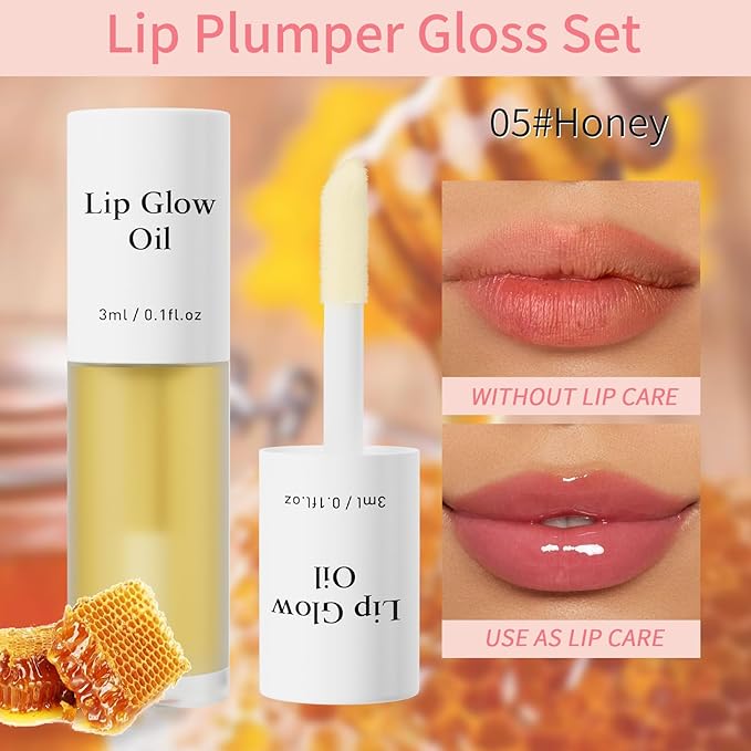 Hellokiss 3Pcs Lip Glow Oil,Moisturizing Lip Plumper Gloss,3 Fruit Flavoured Lip Balm Lip Care,Clear Plumping Lip Gloss,Non-Sticky Long Lasting Hydrating Lip Oil(Honey,Green Apple,Coconut)-Velvo Beauty