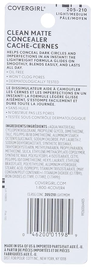 COVERGIRL - Clean Matte Concealer, Oil-Free, Lightweight Formula, Blendable, Natural-Looking Coverage, 100% Cruelty-Free (Pack of 2)-Velvo Beauty