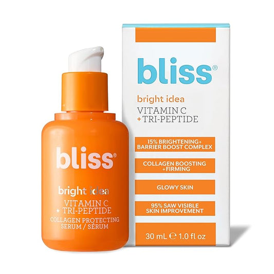 Bliss Vitamin C + Tri-Peptide Bright Idea Serum – 15% Brightening + Barrier Boost Complex for Radiant, Firm Skin – Anti-Aging Face Serum Boosts Collagen & Elasticity - 1 fl oz-Velvo Beauty