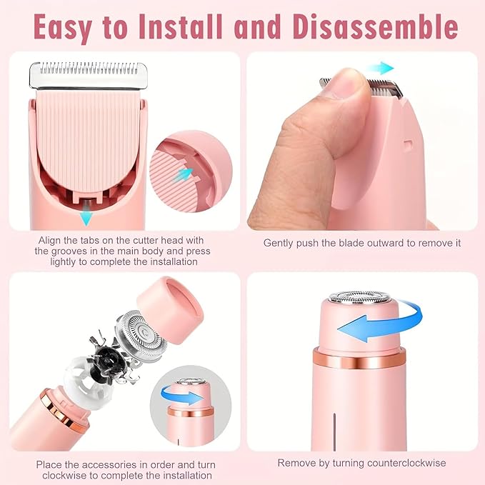 Dermave Bikini Shaver,2 in 1 Dual Head Bikini Trimmer & Body Shaver, Painless Hair Removal with Silky Glow Finish, Cordless & Waterproof Electric Trimmer for Women,Pink-Velvo Beauty