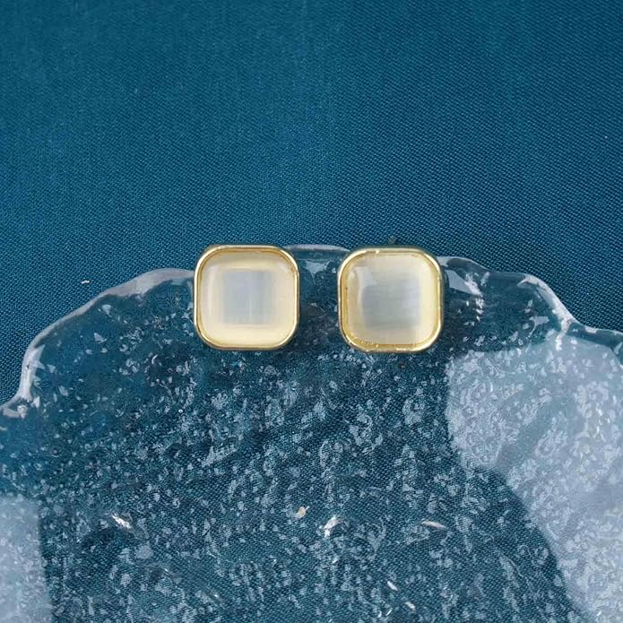 Vintage Square Opal Earrings Opal Square Stud Earrings Moonstone Stud Earrings Geometric Square Earrings Jewelry for Women-Velvo Beauty