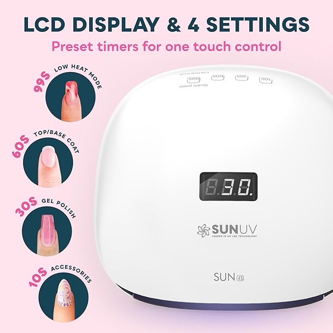 SUNUV UV LED Nail Lamp, UV Light for Gel Polish with 4 Timer Settings, Nail Dryer with LCD Display, Removable Base SUN4S Black-Velvo Beauty