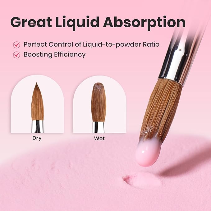 Beetles Acrylic Nail Brush Kolinsky Hair Bristles Round Shaped Metal Handle Nail Art Brushes for Manicure Extension Acrylic Powder DIY at Home Manicure Tool - Size 10-Velvo Beauty