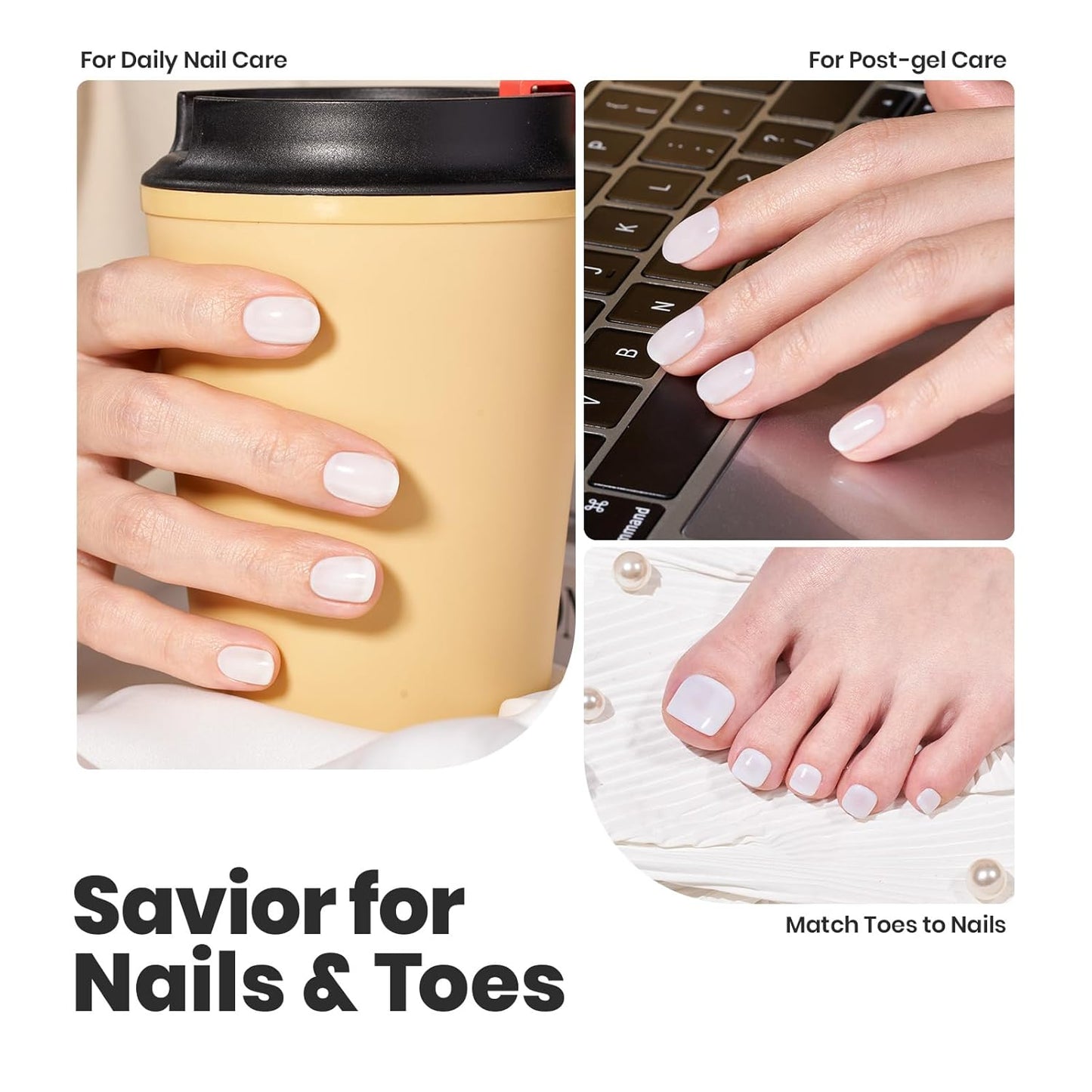 Beetles White Nail Polish - 15ml Milky White Nail Polish with 2 in 1 Base Top Coat Quick Dry & Long Lasting Nail Polish Set Milk Cheese Nail Strengthener Polish Gift for Women Girls-Velvo Beauty