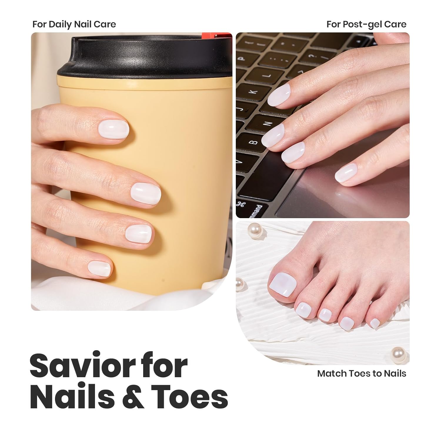 Beetles White Nail Polish - 15ml Milky White Nail Polish with 2 in 1 Base Top Coat Quick Dry & Long Lasting Nail Polish Set Milk Cheese Nail Strengthener Polish Gift for Women Girls-Velvo Beauty