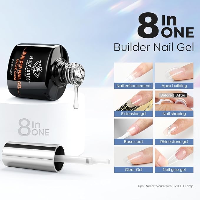 modelones Nail Dehydrator and Primer & Builder Nail Gel, 3Pcs Prep Dehydrate & Bond Primer Clear Gel Builder Polish Base Coat for Strengthener Apex Building, LED Lamp Cured 10ml Home DIY Salon-Velvo Beauty