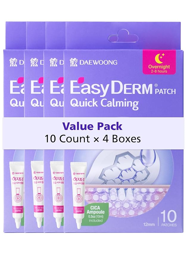 EasyDerm Quick Calming Magnesium Patches – 40 Patches (4 Pack), Hydrocolloid Acne Spot Treatment with Tea Tree & Cica, Bulk Value Pack for Acne-Prone Skin, Ideal for Home Skincare-Velvo Beauty