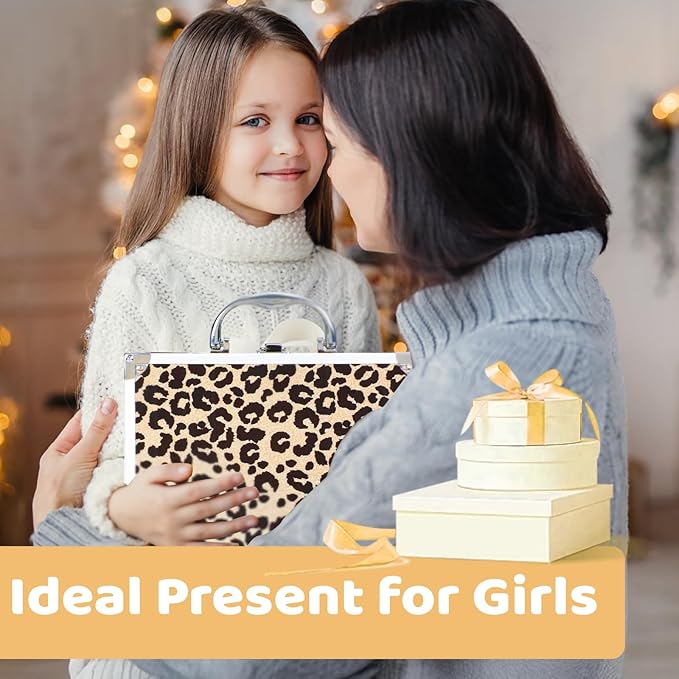 Anpro All-In-One Leopord Double Folding Makeup Carry Case with Pro Teen Makeup Set, Full Starter Kit with Makeup Brushes, Lipsticks, Eyeshadow Palette, Blushes, Glitter Gel, Ideal Present for Girls-Velvo Beauty