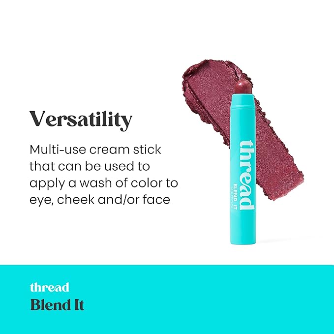 Thread Beauty Blend It Multi-Stick, Creamy, Buildable Color and Highlighter for Eyes, Cheeks, and Face, Fearless - Plum Shimmer-Velvo Beauty