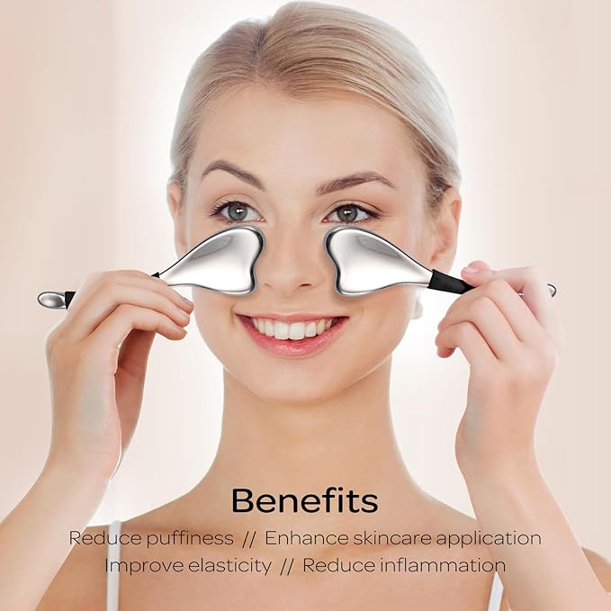 3-in-1 Cryo Gua Sha Facial Tools, Ice Roller Globes for Women Face and Eyes Massager, Unbreakable Stainless Steel Face Sculpting Skin Care Tools, Esthetician Supplies with Carry Case-Velvo Beauty