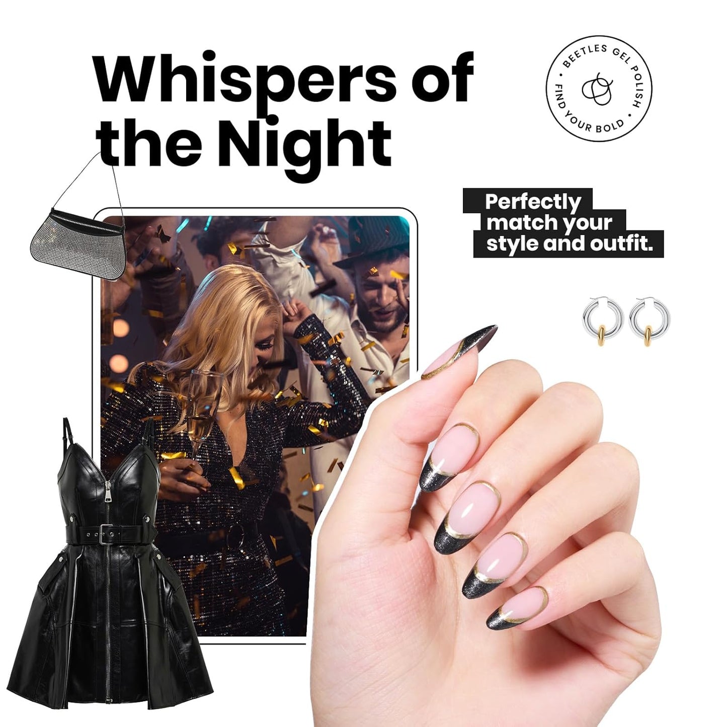 Beetles Black Glitter Nail Polish-1Pcs 15ml Fast Drying Nail Polish Shimmer Black Winter Nail Polish Nail Lacquer Glossy Finish Nail Art Design for Women,Up to 8 Days of Wear, 0.51 FL OZ-Velvo Beauty