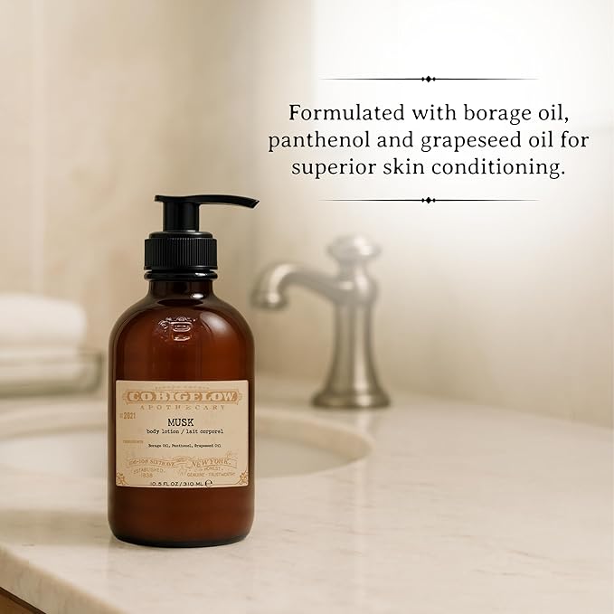 C.O. Bigelow Musk Body Lotion, Iconic Collection Moisturizing Body Lotion with Shea Butter, Borage Oil & Grapeseed Oil, 10.5 Fl Oz-Velvo Beauty