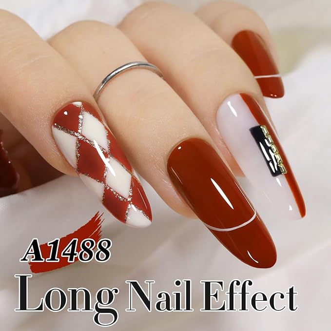 Double Rhythm Translucent Gel Polish Sheer Neutral Natural Light Milky Same Color Same Bottle 15ML Jelly UV Polish Nail Art DIY at Home (Brick Red-A1488)-Velvo Beauty