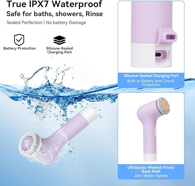 Electric Facial Cleansing Brush - Rechargeable Silicone Face Scrubber exfoliator,Face Pore Cleansing Brush,3 Speeds,Waterproof, Exfoliating & Massage,for Women & Men.for Face Skin Issues,Purple-Velvo Beauty