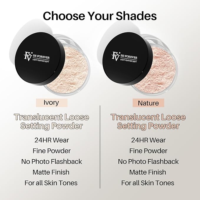 FV Baking Powder, Lightweight Loose Smooth Ivory Setting Powder Highlighter Poreless Longwearing Matte Waterproof Oil Absorb Makeup Powder for Setting with No Flashback 0.35oz(10g)-Velvo Beauty