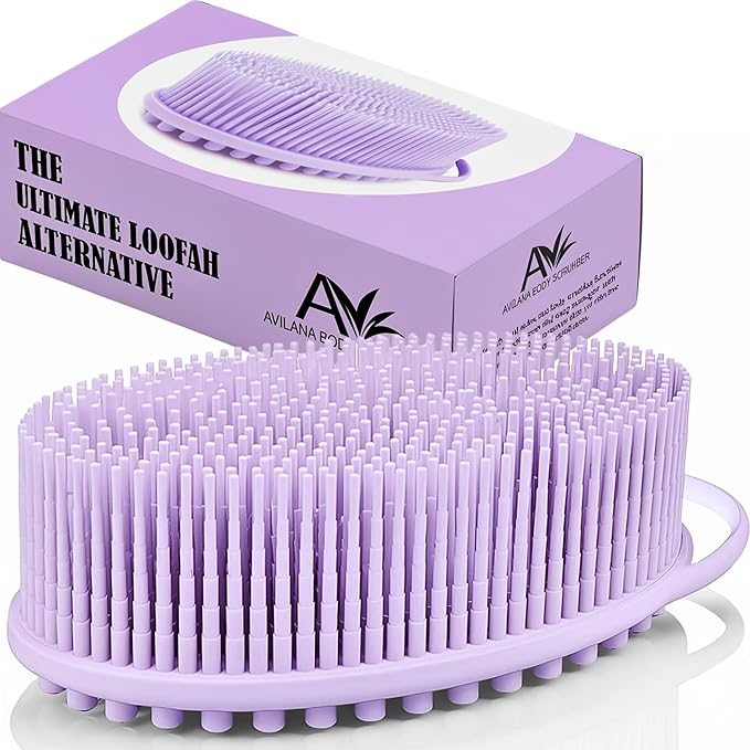 Avilana Silicone Body Scrubber – Gentle Shower Brush & Loofah Alternative- Food Grade & Lab Tested – Fast-Drying, Hygienic, BPA-Free Silicone Body Gentle Exfoliator (Lavender, Massage)-Velvo Beauty