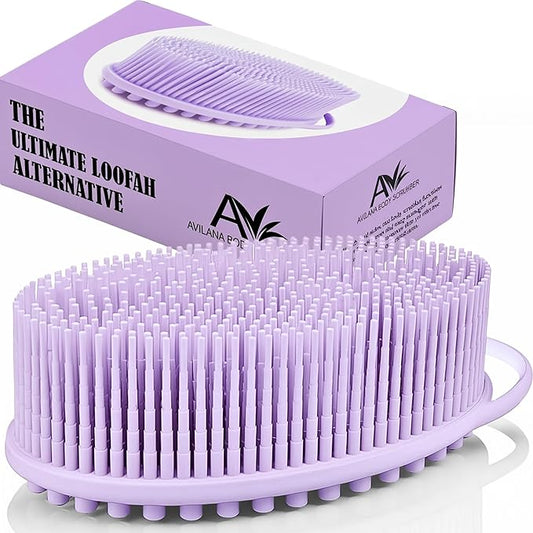 Avilana Silicone Body Scrubber – Gentle Shower Brush & Loofah Alternative- Food Grade & Lab Tested – Fast-Drying, Hygienic, BPA-Free Silicone Body Gentle Exfoliator (Lavender, Massage)-Velvo Beauty