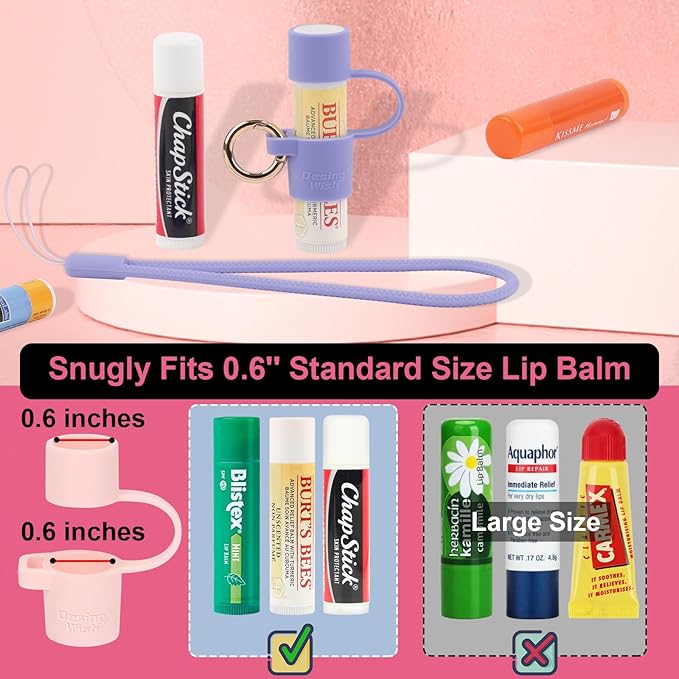 Desing Wish Silicone Lip Balm Holder with Cap Cover Portable Chapstick Holder Keychain Sleeve Lip Balm Key Chain with Key Ring and Wrist Strap Lanyard - Purple-Velvo Beauty