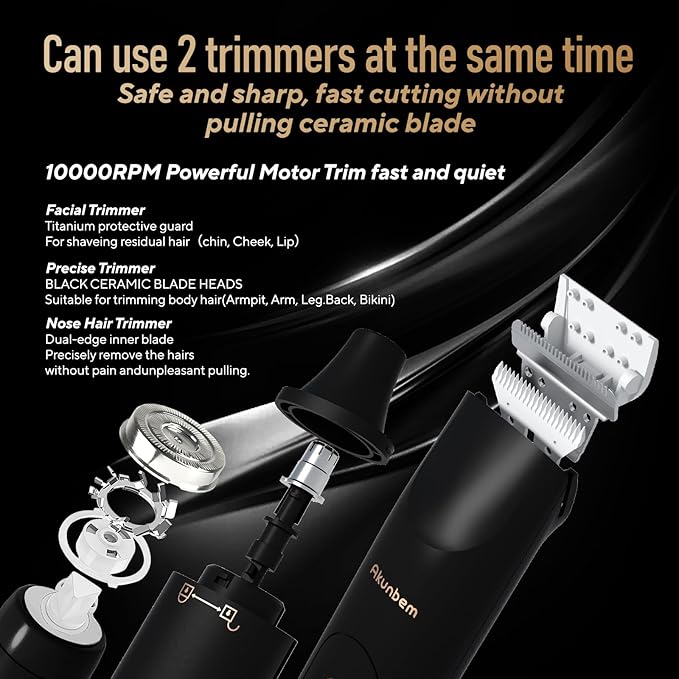 All in 1 Groin & Body Hair Trimmer for Men Bikini Trimmer Women Electric Ball Pubic Shaver IPX7 Waterproof Wet & Dry Use Versatile Shaver for Temple Groin Nose Ear Hairs Beard, Black-Velvo Beauty