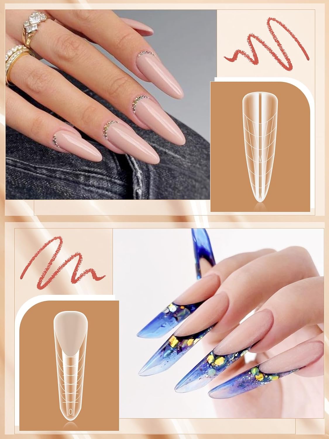 EBANKU Clear Matte Poly Gel Nail Forms 4 Styles, 96PCS Dual Nail Forms Full Cover Nail Mold Tips Acrylic Nail Extension Tools 12 Sizes Scale for Poly Gel Nail Art Salon Nails Design-Velvo Beauty