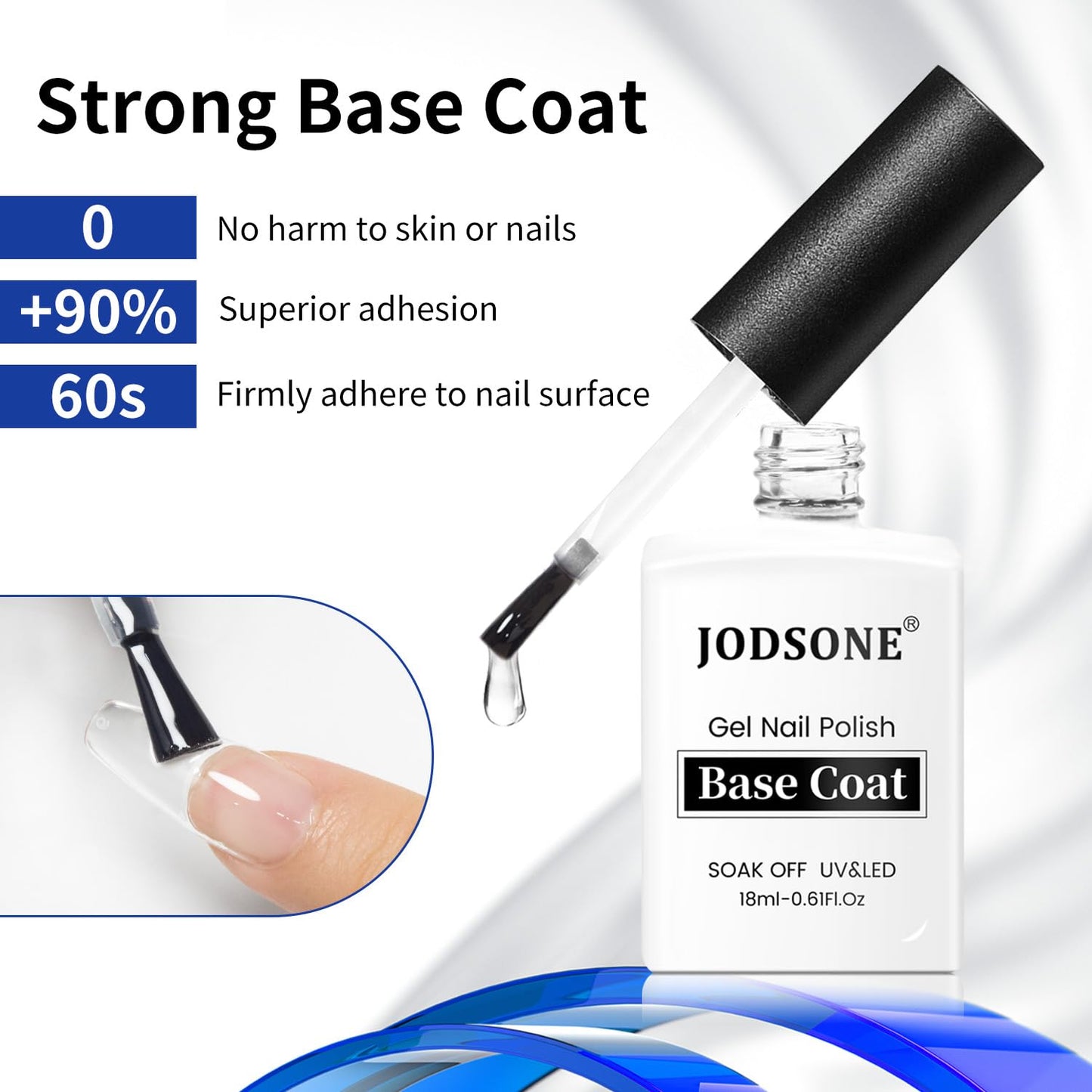 JODSONE 2 Bottles 18ml Top Coat Base Coat Gel Polish Set Compatible for Nail Salon Bright Surface, Girl Gift and At Home DIY Need U V Lamp Curing-Velvo Beauty
