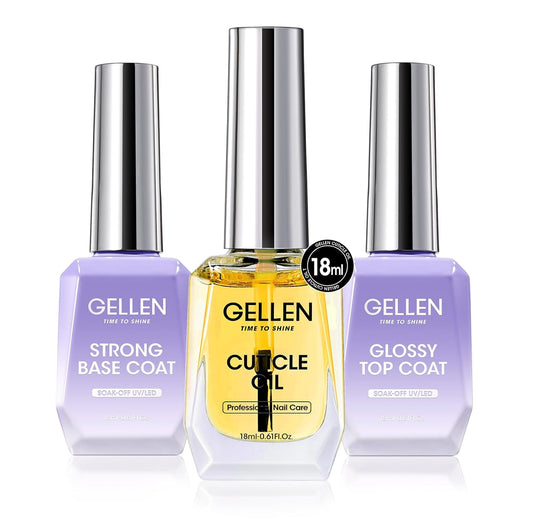 GELLEN 18 ml Glossy Top Coat Gel, Base Coat Gel & Cuticle Oil-Velvo Beauty