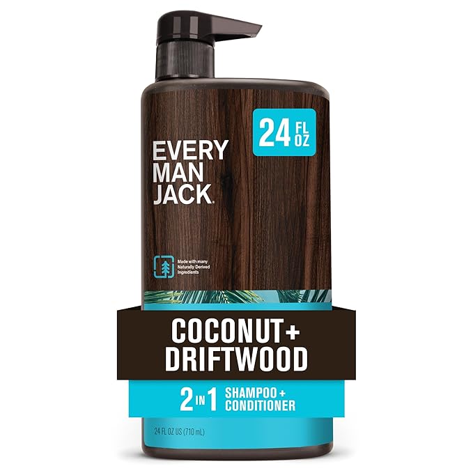 Every Man Jack 2-in-1 Daily Shampoo + Conditioner - Coconut & Driftwood | Nourishing For All Hair Types, Naturally Derived, Cruelty-Free Shampoo and Conditioner Set for Men | 24oz -1 Bottle-Velvo Beauty