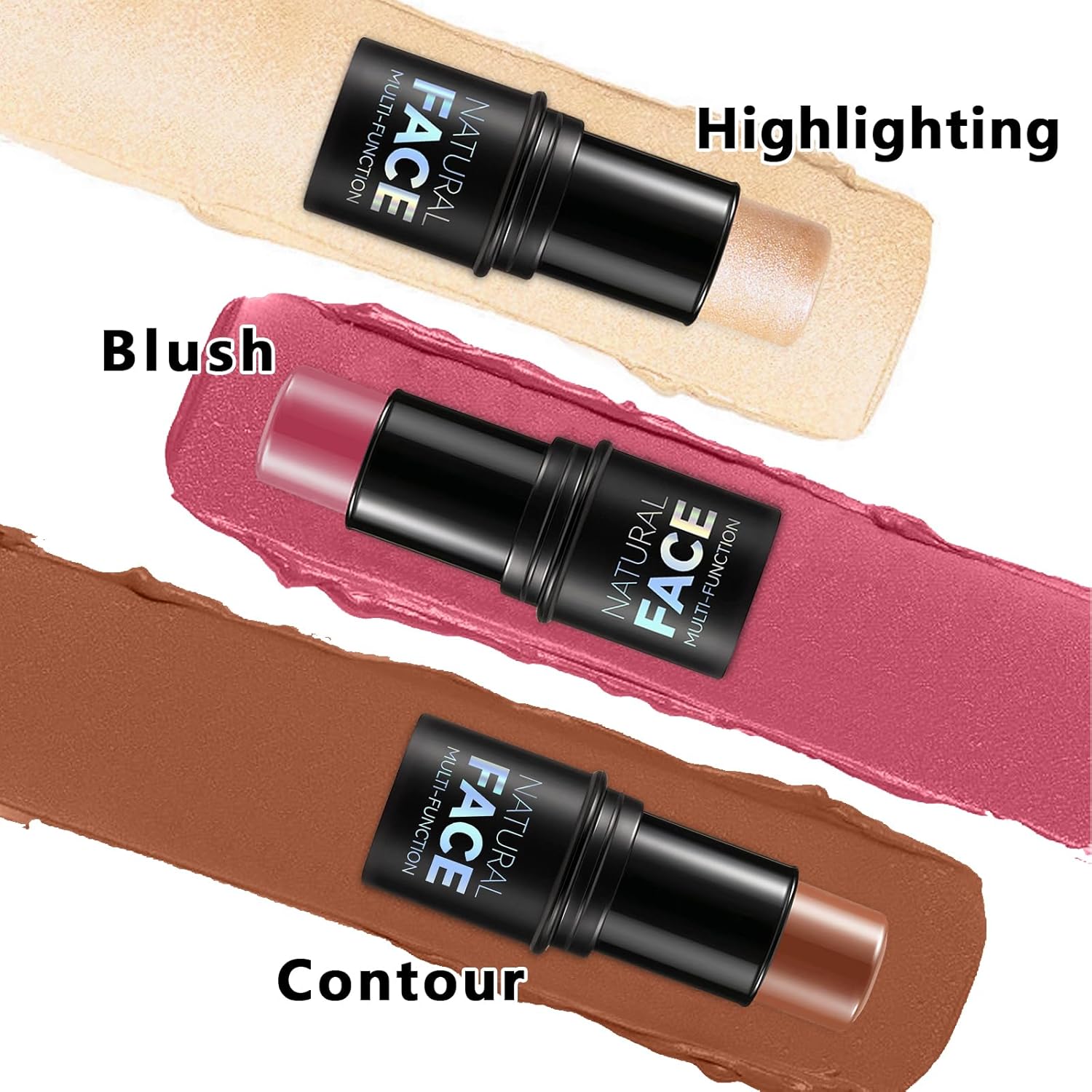 3Pcs Cream Contour Stick Makeup Kit, Shades with Highlighter, Blush and Bronzer Contour Stick for Sculpt the Cheeks, Long Lasting, Waterproof, Matte & Dewy Finish LIGHT FAIR(8+10+12)-Velvo Beauty