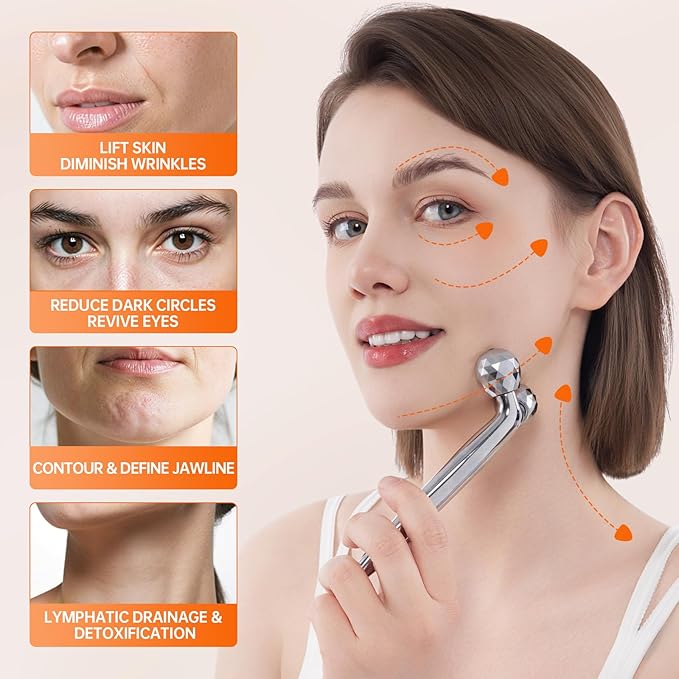 3D Gua Sha Facial Tools Metal Face Roller Stainless Steel Gua Sha Set Cooling Massage Tools for Reduce Puffiness, Firm Skin, Anti-Aging Care - Daily Facial Sculpting Gift for Women-Velvo Beauty