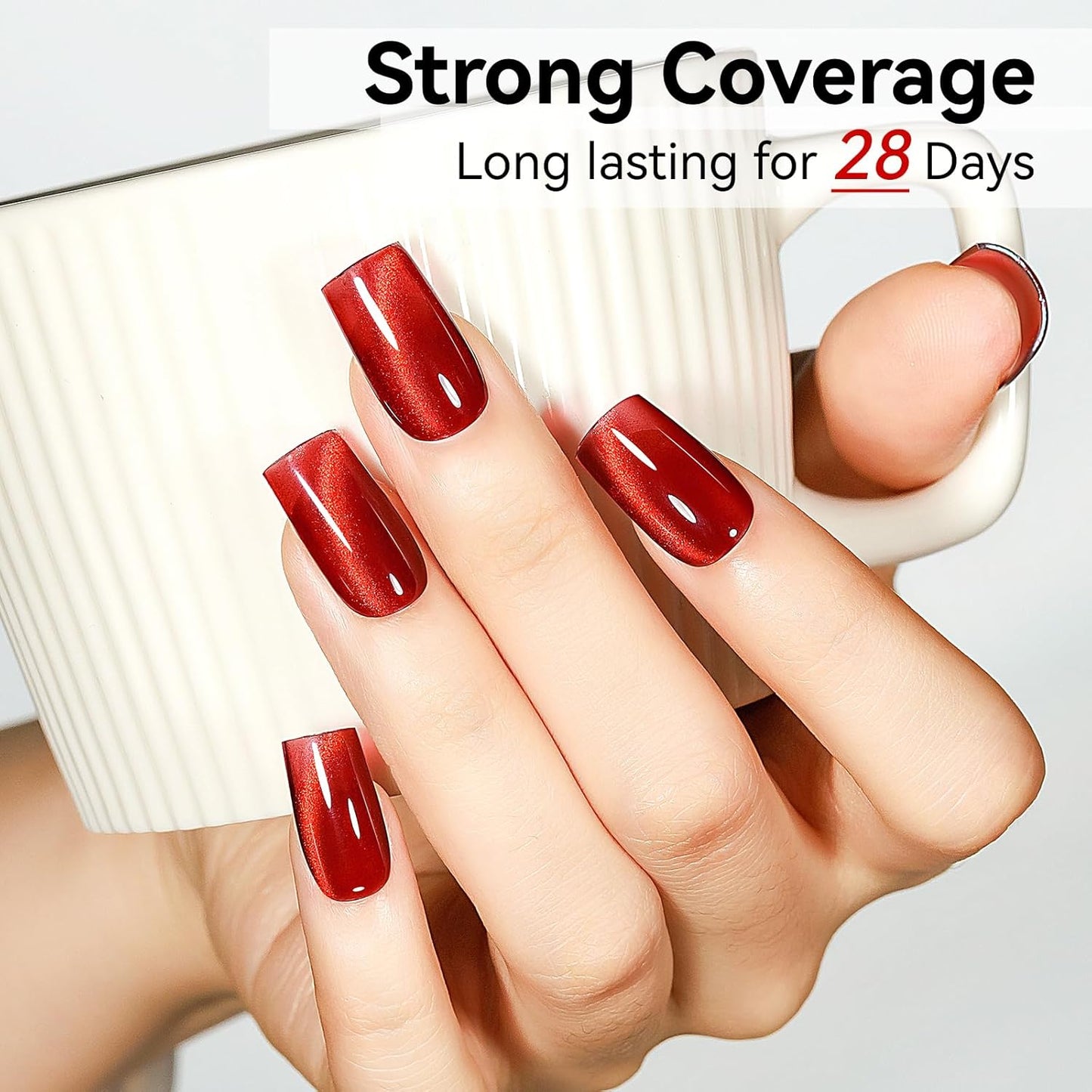 Cat Eye Magnetic Gel Nail Polish, Red Nail Polish Color Burgundy Red Moonlight UV Glitter Holographic With Magnet Manicure Salon DIY At Home-Velvo Beauty