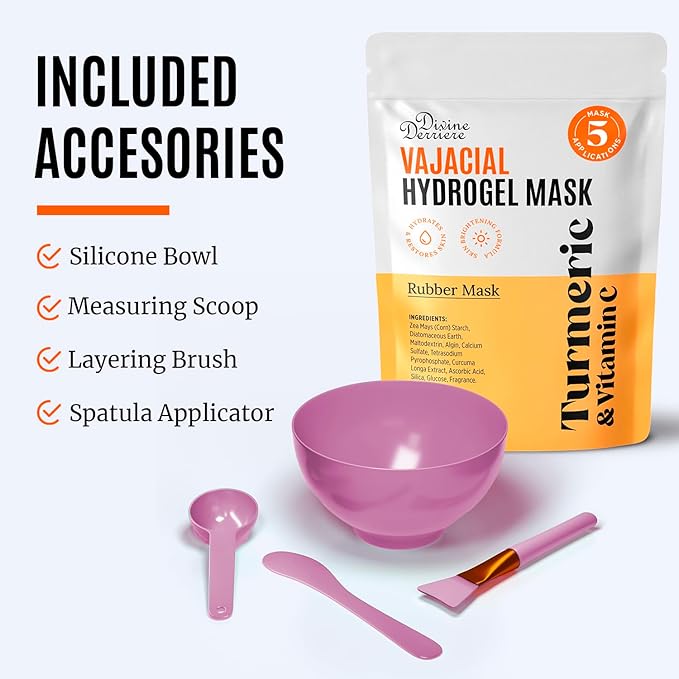 Divine Derriere Vajacial Hydrogel Mask - Premium Modeling Mask with Turmeric & Vitamin C - Deeply Purifying & Super Hydrating Facial and Vajacial Mask, Peel-Off Mask, Hydro jelly Mask Powder Kit-Velvo Beauty